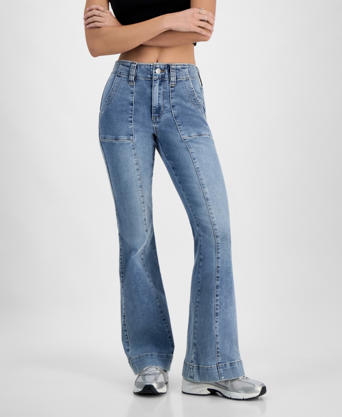 Juniors' High-Rise Front Seam Flare-Leg Jeans - Dark Wash