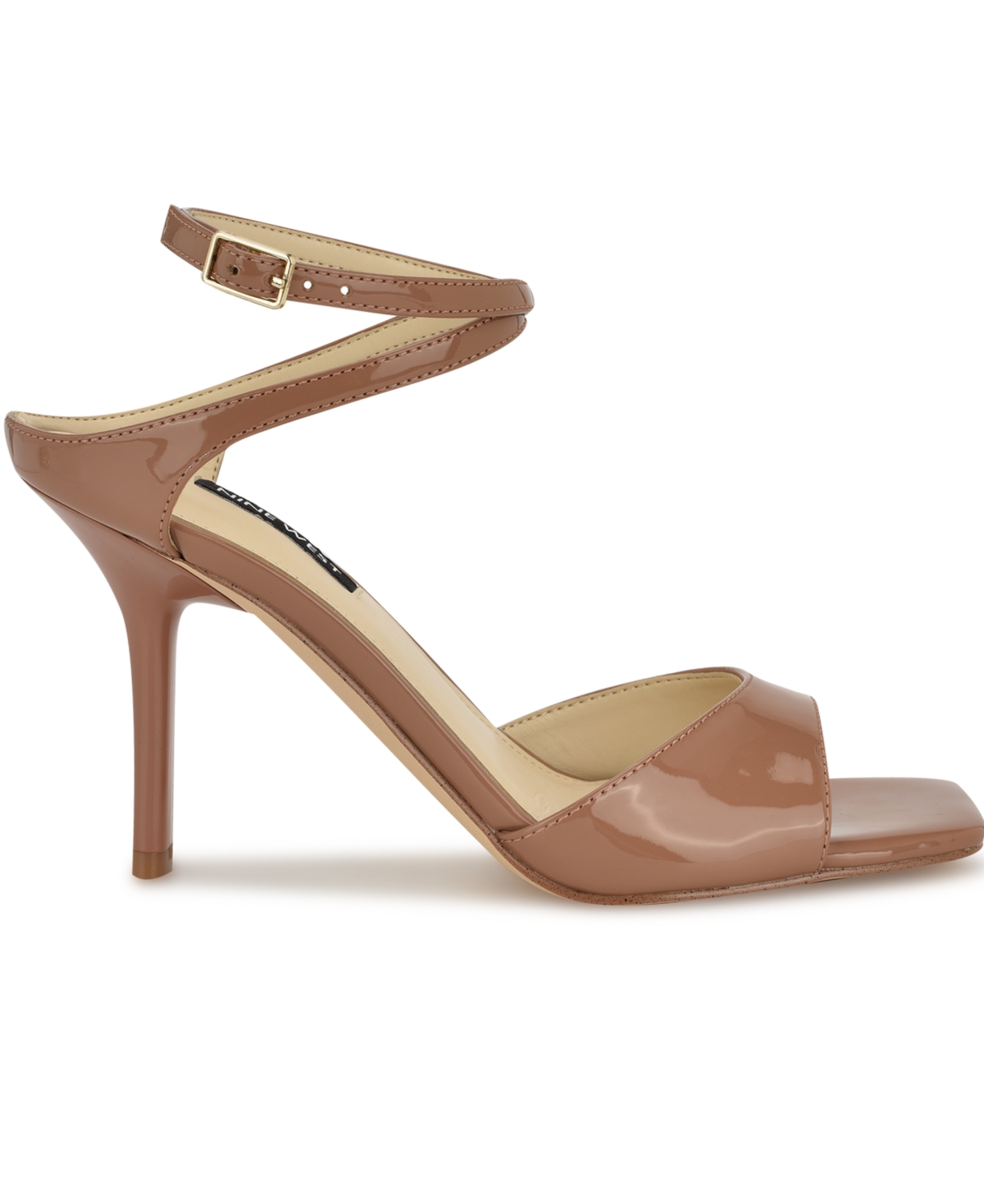 Nine West Women's Devans Strappy Square Toe Stiletto Sandals In Medium Brown Patent