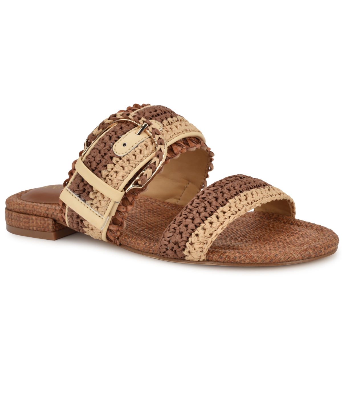 Shop Nine West Women's Sameey Woven Slip-on Flat Sandals In Brown,natural