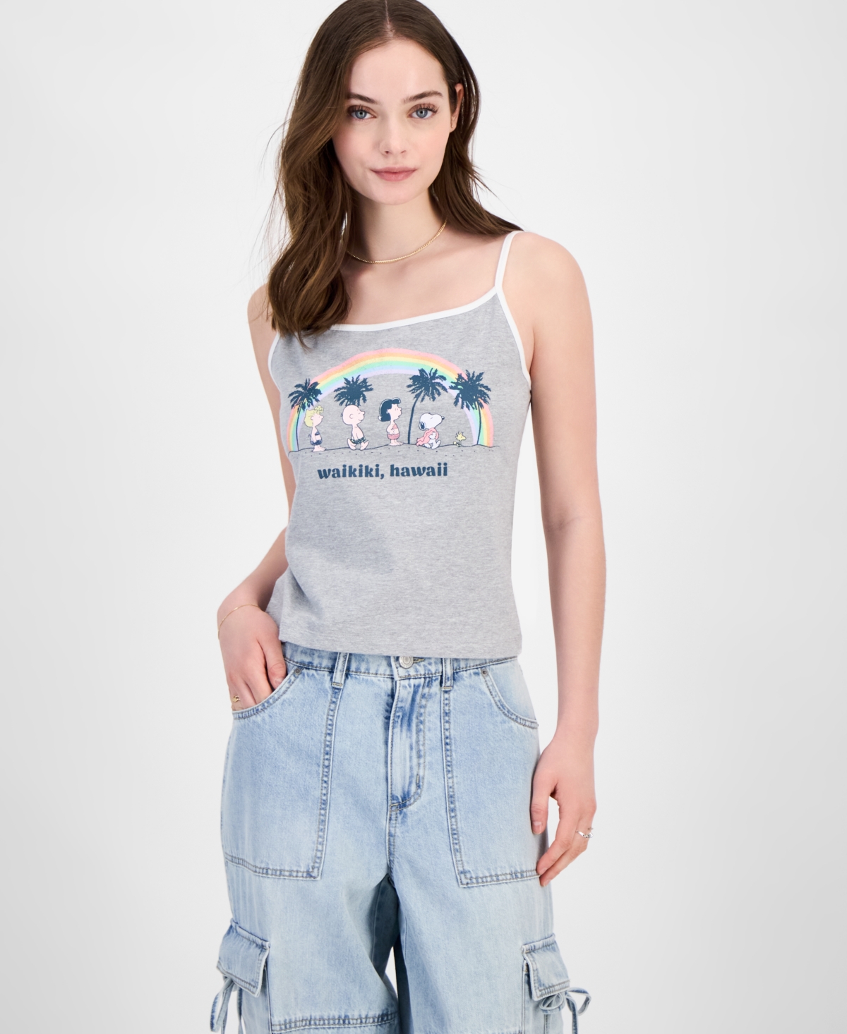 Juniors' Peanuts Hawaii Graphic Tank Top - Gray
