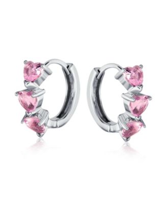 Romantic Three CZ Heart Mini Hoop Huggie Earrings .925 Sterling Silver