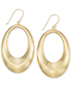 image of Polished Oval Drop Hoop Earrings in 14k Gold Vermeil