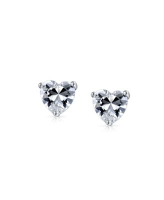 Classic Small Cubic Zirconia .5-1CTW CZ Solitaire Heart Shape Stud Earrings 14K Yellow Rose Gold Plated .925 Sterling Silver 5 6 7 8 MM