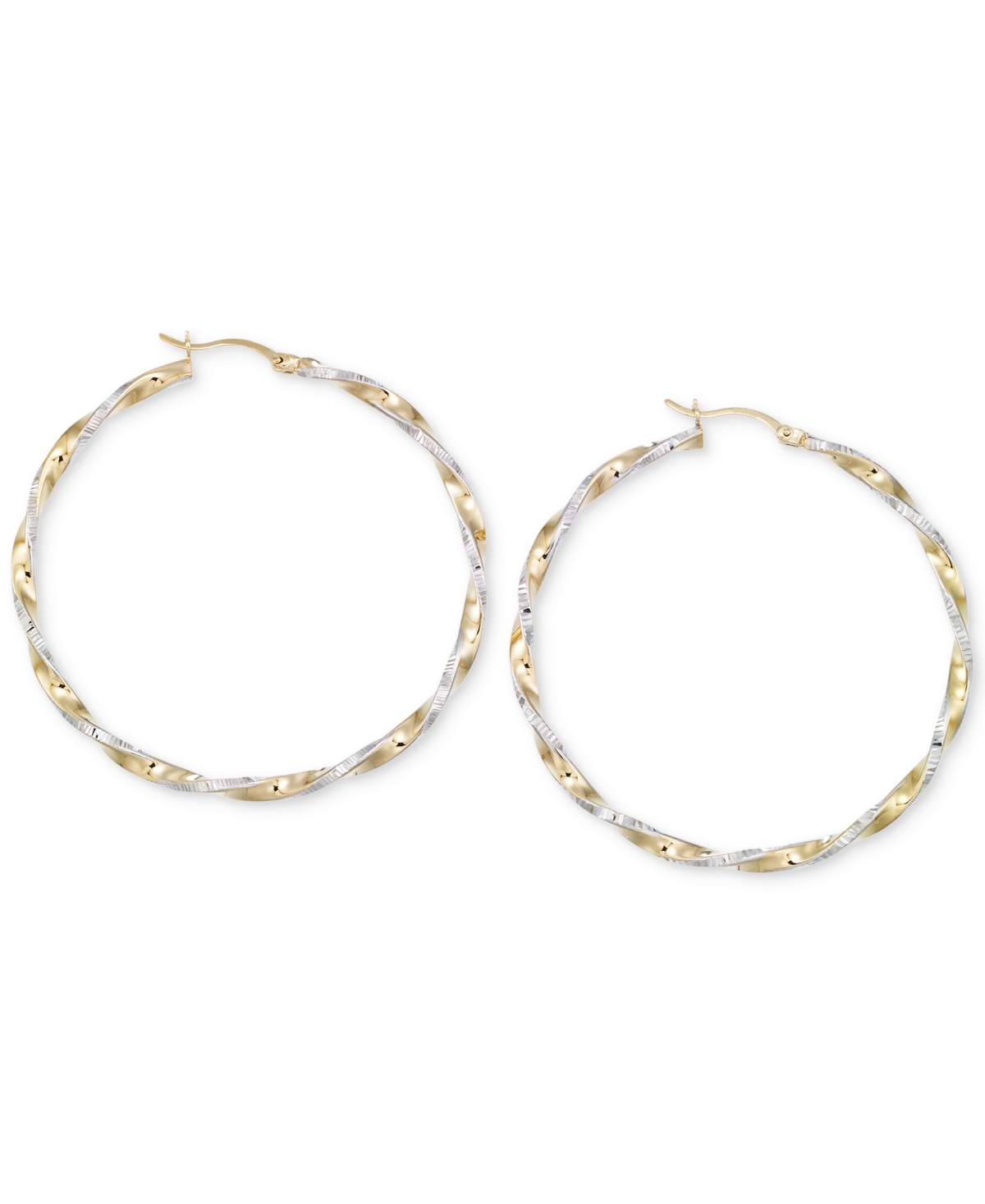 Details about   Real 14kt Yellow Gold & White Rhodium Twisted Hoop Earrings 