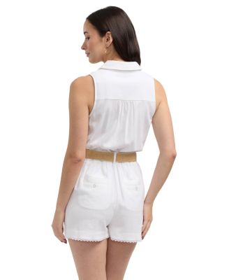Women's Linen Blend Romper With Belt