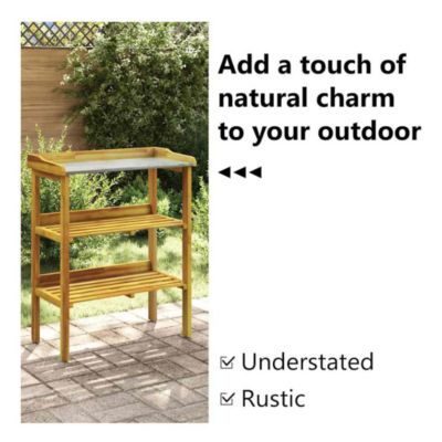 Potting Bench with 2 Shelves Solid Acacia Wood and Zinc