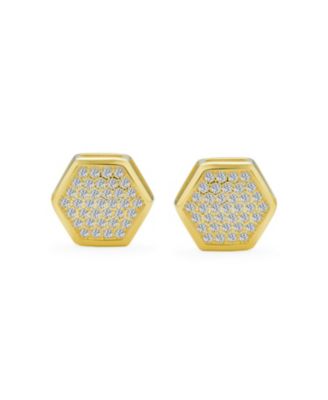 Geometric Honeycomb Hexagon CZ Stud Earrings , 14K Gold Sterling Silver