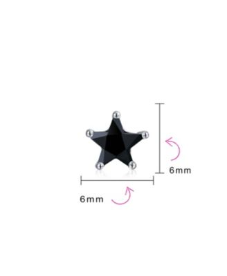 Small Celestial USA Black CZ Star Stud Earrings , Sterling Silver 7, 6 MM