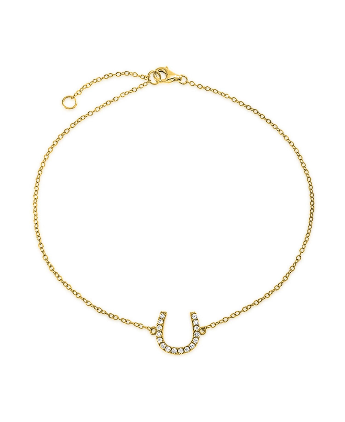 Delicate Pave Cz Horseshoe Anklet Ankle Bracelet Gold Plated Sterling Silver 9-10&#x22; - Gold tone