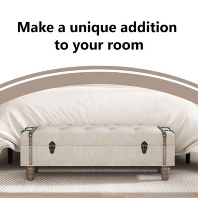 Storage Bench 43.7" Cream Solid Wood Fir&Fabric