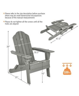 2PCS Patio Folding Adirondack Chair Weather Resistant Cup Holder Yard