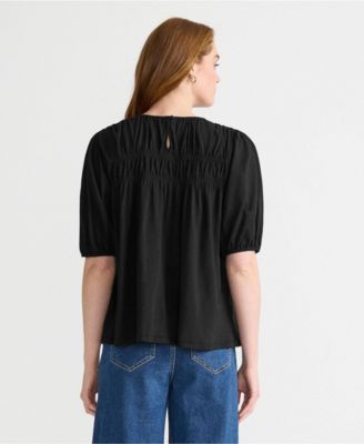 Женский приталенный топ с пышными рукавами-лодочками от Lands' End