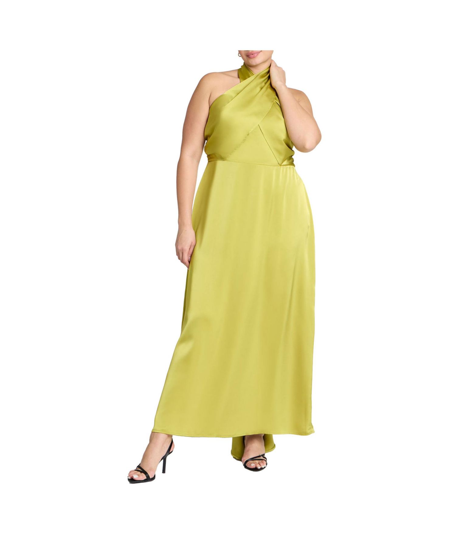 Women's Plus Size Halter Neck Satin Maxi Dress