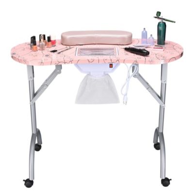 Folding Manicure Nail Table 4in1 Rolling Makeup Case Mermaid Pink