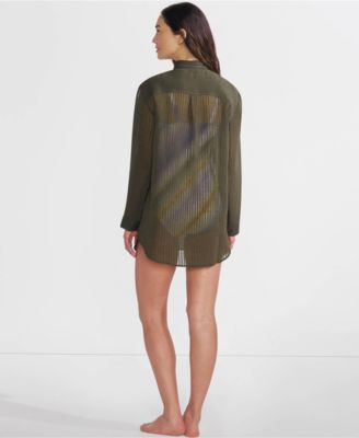 Women's Rayon Rib Button Down Cover-Up