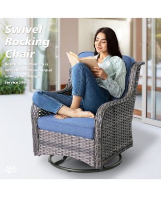 Outdoor Swivel Rocking Chairs Set, Patio Furniture Set with 50,000 BTU Rectangular Propane Fire Pit Table, 7 Pieces High Back Conversation Sofa and Side Table