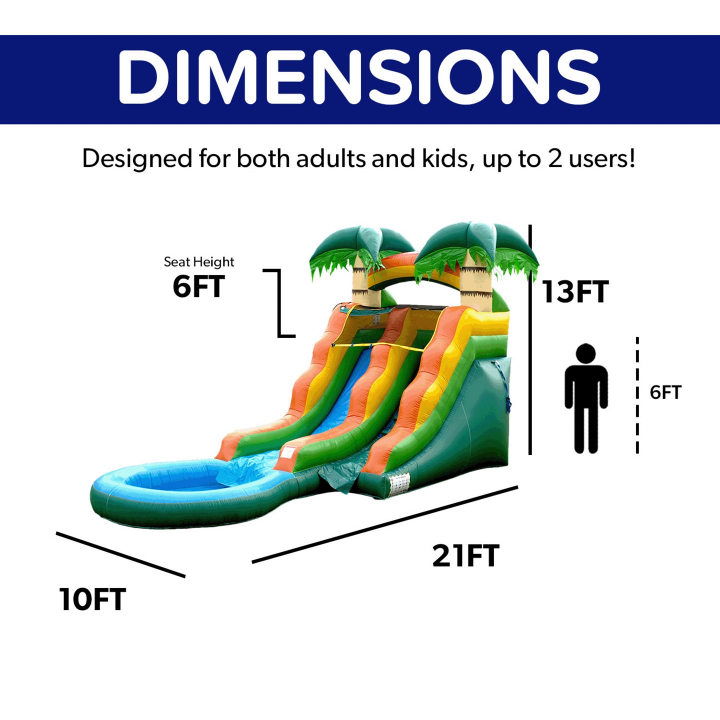 Детская игрушка HERO Kiddo Summer Breeze 13-Foot Vinyl Wet Dry Commercial Grade Water Slide with Pool, Ages 3+, цвет: Оранжевый — фото 6