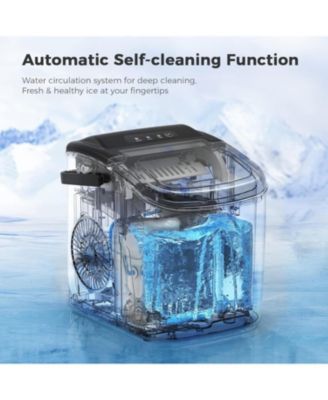 Portable Ice Maker, 26 lbs/day, 9 bullet cubes in 7 mins, self-cleaning, with scoop & basket—ideal for home, office, or kitchen.