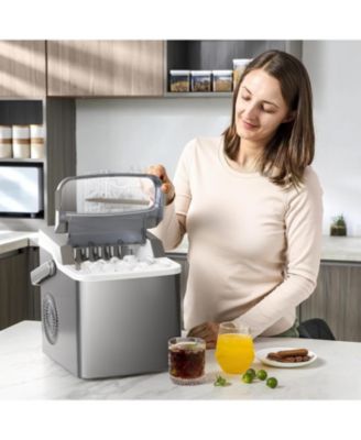 28 lbs/Day Portable Countertop Ice Maker with Handle and 2 Ice Cube Sizes