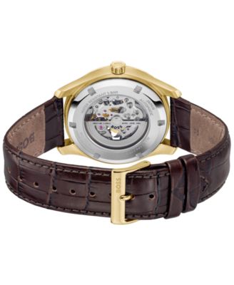 Men's Principle Skeleton Mech-Automatic Brown Calfskin Watch, 41mm