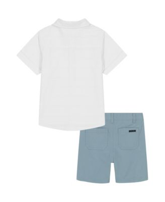 Toddler and Little Boys 2-Piece Textured Dobby Button Front Shirt and Twill Shorts Set