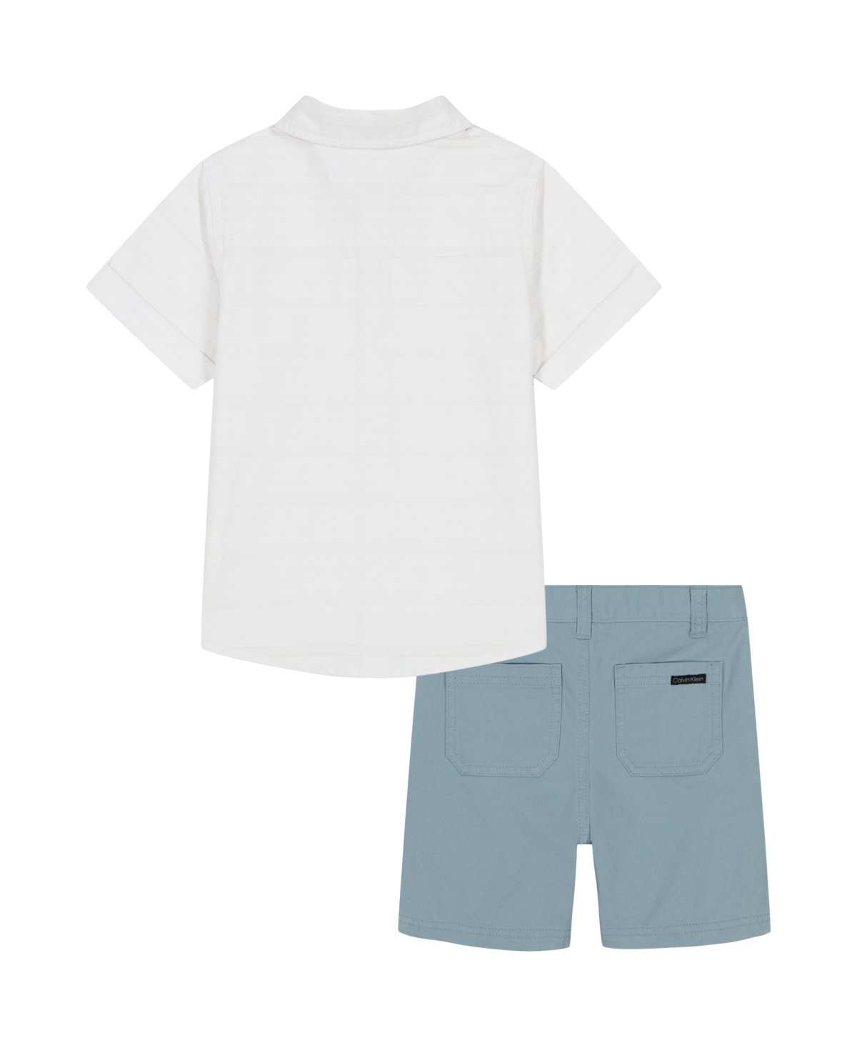 CALVIN KLEIN TODDLER AND LITTLE BOYS 2-PIECE TEXTURED DOBBY BUTTON FRONT SHIRT AND TWILL SHORTS SET 