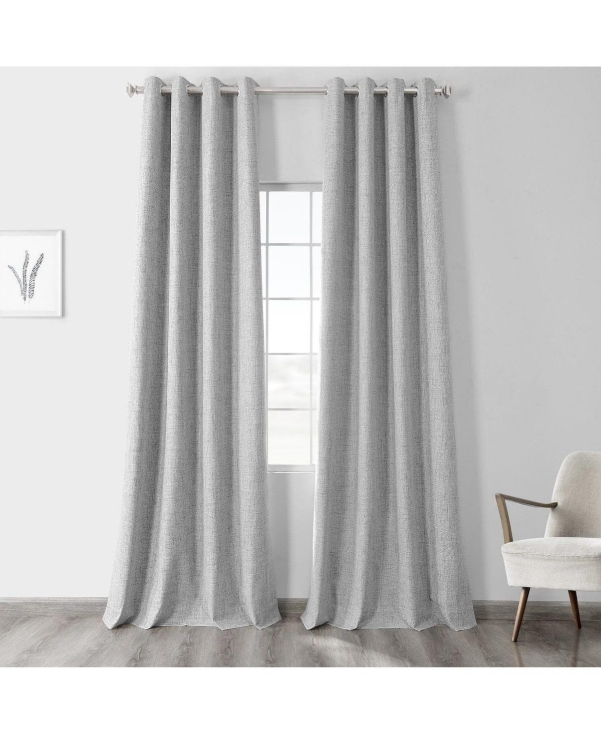 Millennial Grey Grommet Thermal Cross Linen Weave Blackout Curtain - Grey