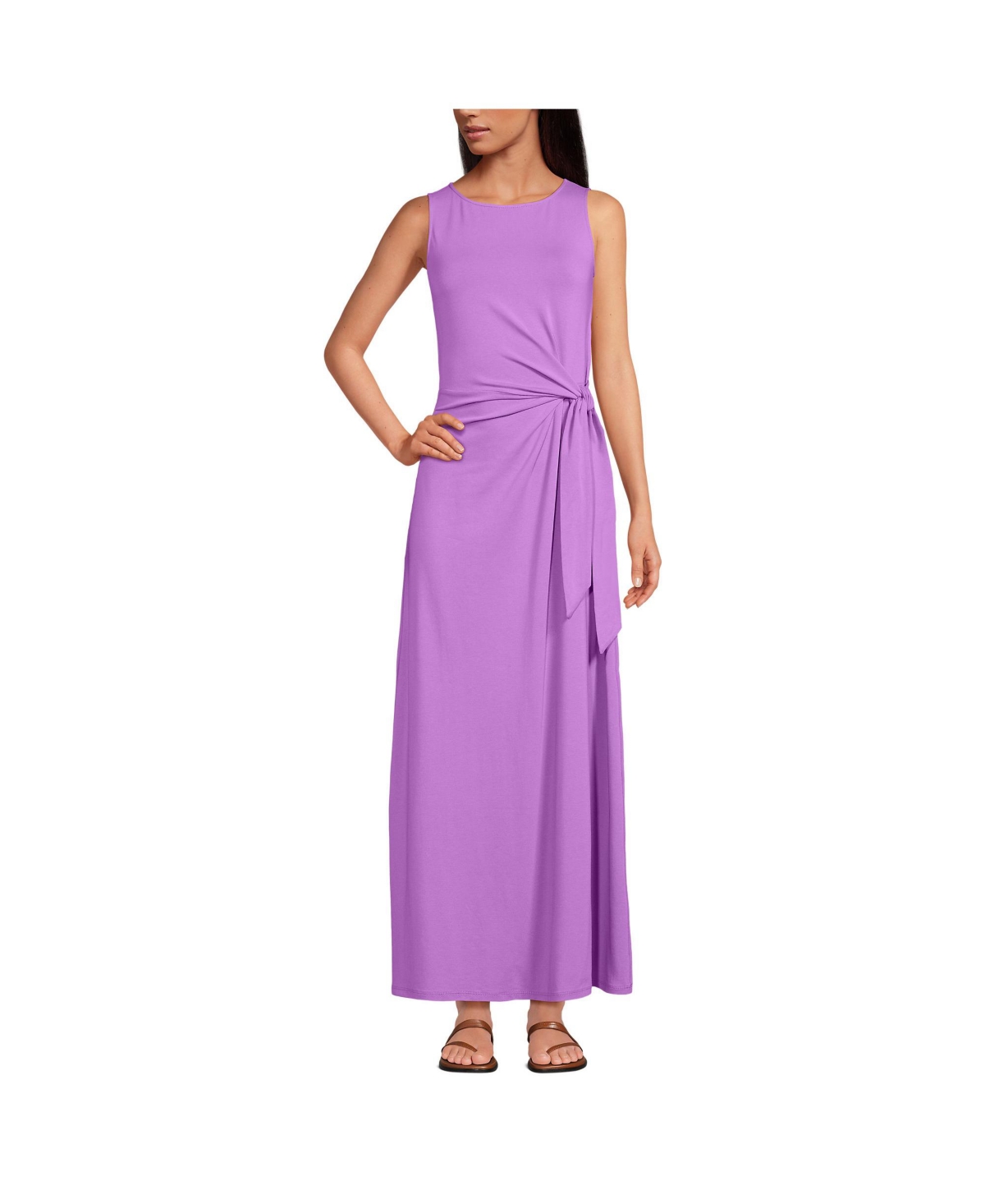 Women's Cotton Modal Sleeveless Tie Waist Maxi Dress - Sapphire gem blue quad stripe