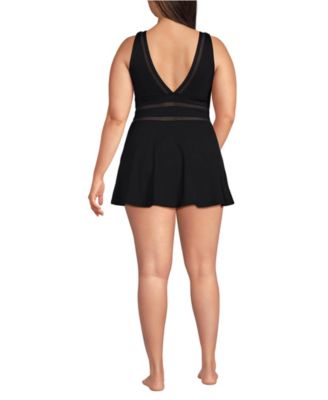 Женское сетчатое мини-платье для плавания с V-образным вырезом Lands' End размера плюс, купальник