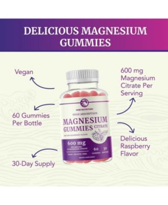 Magnesium Citrate Gummies, Absorption Magnesium for Calm, Relaxation & Digestion, Raspberry Flavor, 60ct