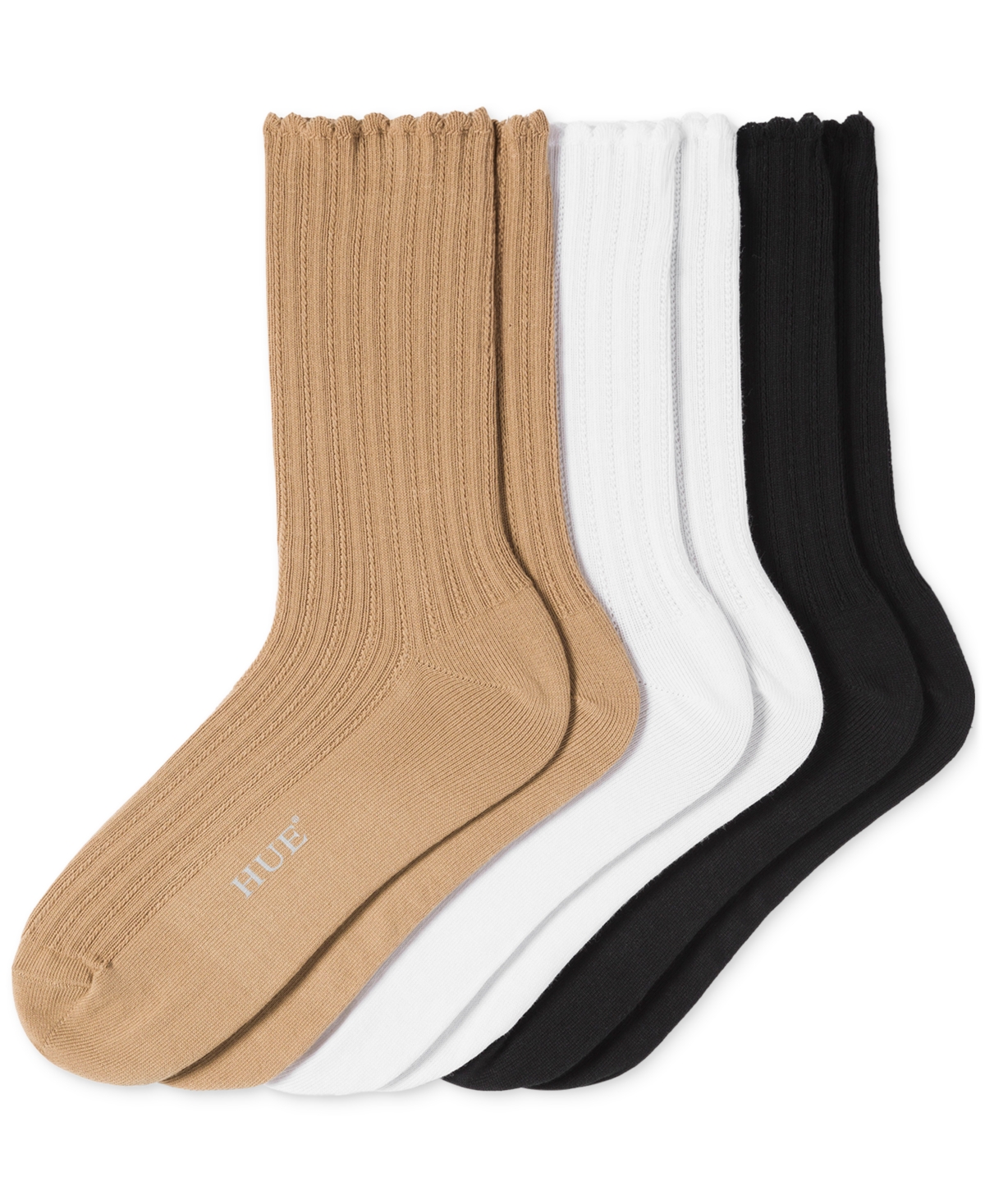 HUE WOMEN'S 3-PK. SCALLOPED POINTELLE CREW SOCKS 