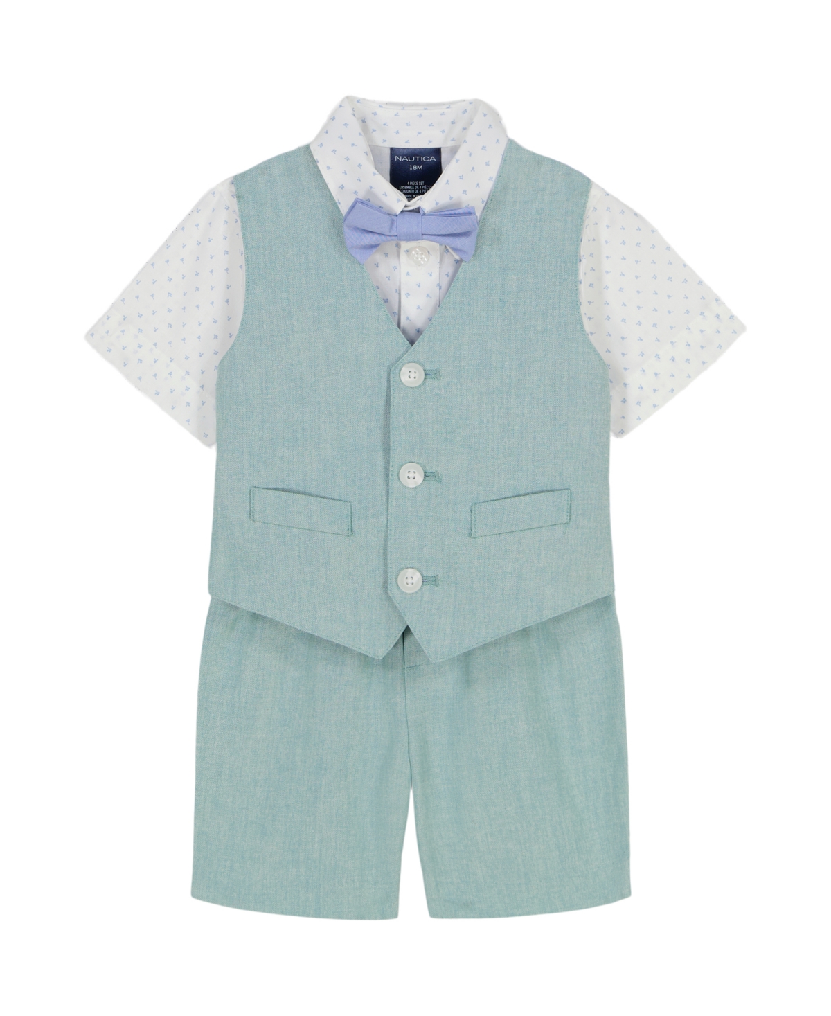 NAUTICA BABY BOYS SHIRT, BOWTIE, LINEN-LOOK VEST & SHORTS, 4 PIECE SET 