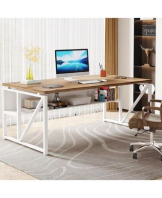 63 inches Computer Desk with Bottom Storage Shelf Home Office Desk Writing Table for Workstation, Cabinet not Included
