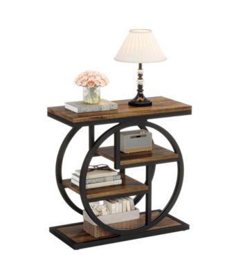 End Table, 4-Tier Narrow Side Table with Storage Shelves, Industrial Bedside Table for Bedroom, Wood Small Sofa Side Table
