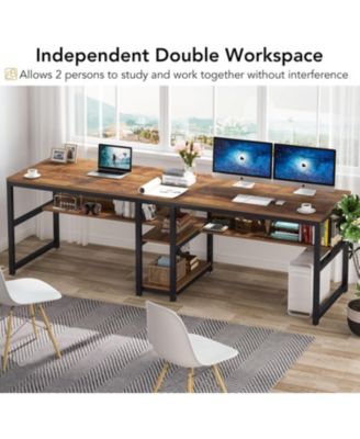 Two Person Desk with Bookshelf, 78.7 Computer Office Double Desk for Two Person, Writing Desk Workstation with Shelf for Home Office