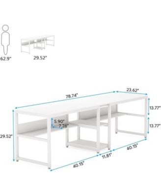 Two Person Desk with Bookshelf, 78.7 Computer Office Double Desk for Two Person, Writing Desk Workstation with Shelf for Home Office