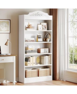 73 Inch Tall Bookcase, Modern 5-Shelf White Library Bookshelf with Storage Shelves