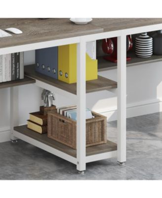 78.7 Computer Office Double Desk for Two Person, Writing Desk Workstation with Shelf for Home Office, Grey