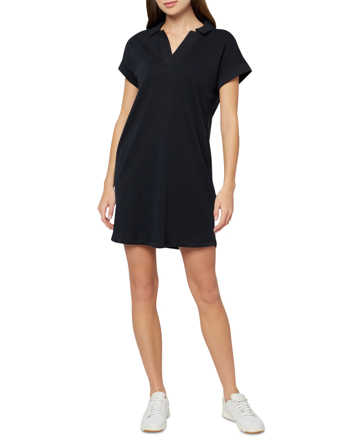Three Dots Women's Koda Cotton Collared Mini Dress In Black