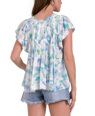 Очаровательный хлопковый топ Elan с развевающимися рукавами и оборками по низу из хлопка Elan Women's Allure