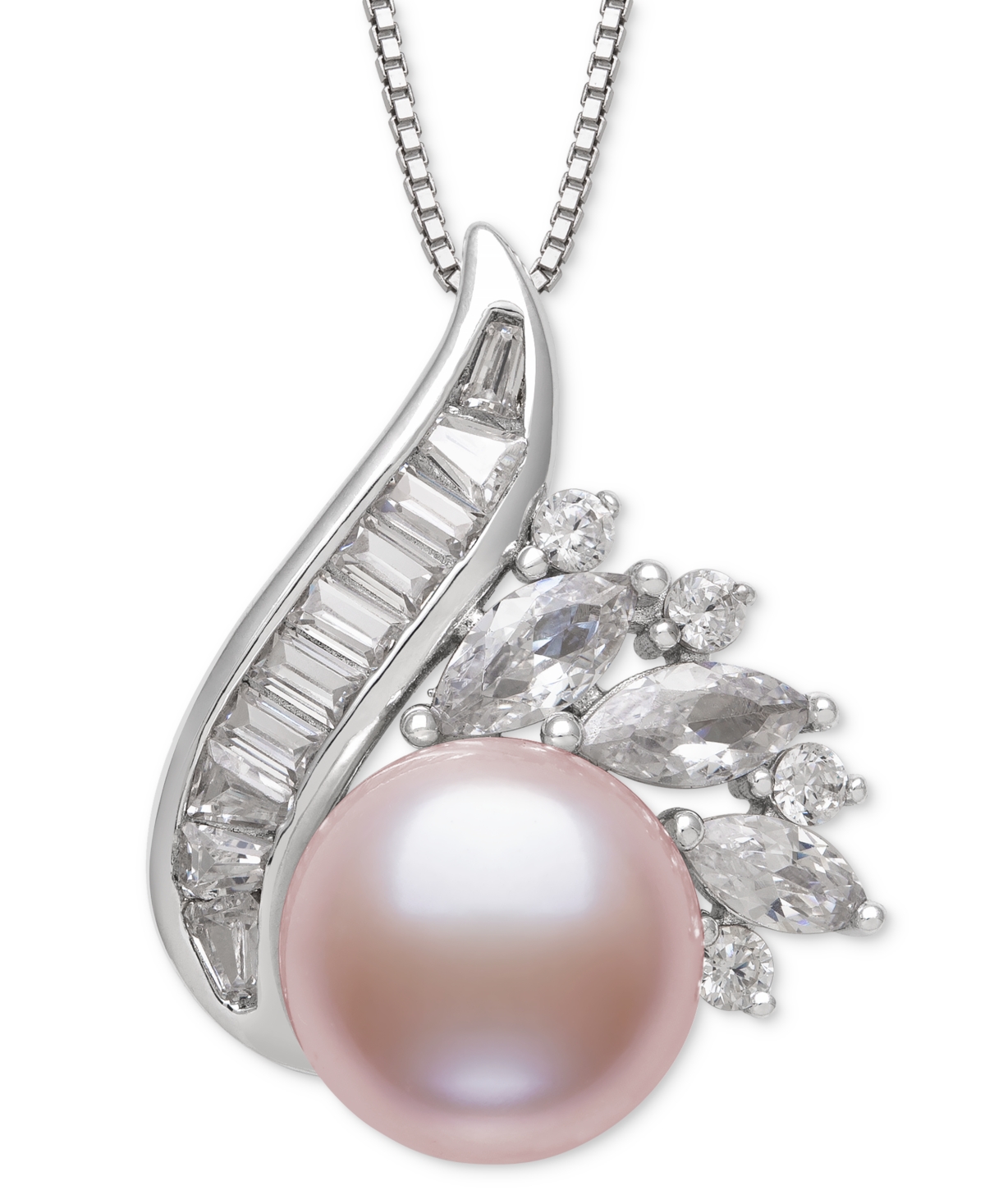 Blush Cultured Freshwater Pearl (9-10mm) & Lab Created White Sapphire (1-1/2 ct. t.w.) Pendant 18" Necklace in Sterling Silver - Silver