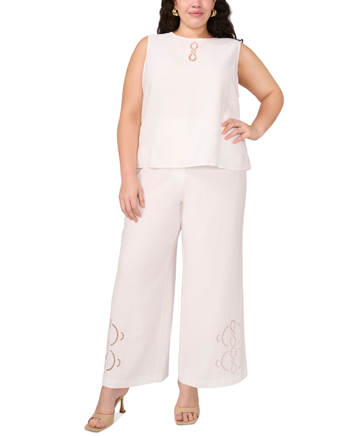 VINCE CAMUTO PLUS SIZE EMBROIDERED CREWNECK SLEEVELESS TOP 
