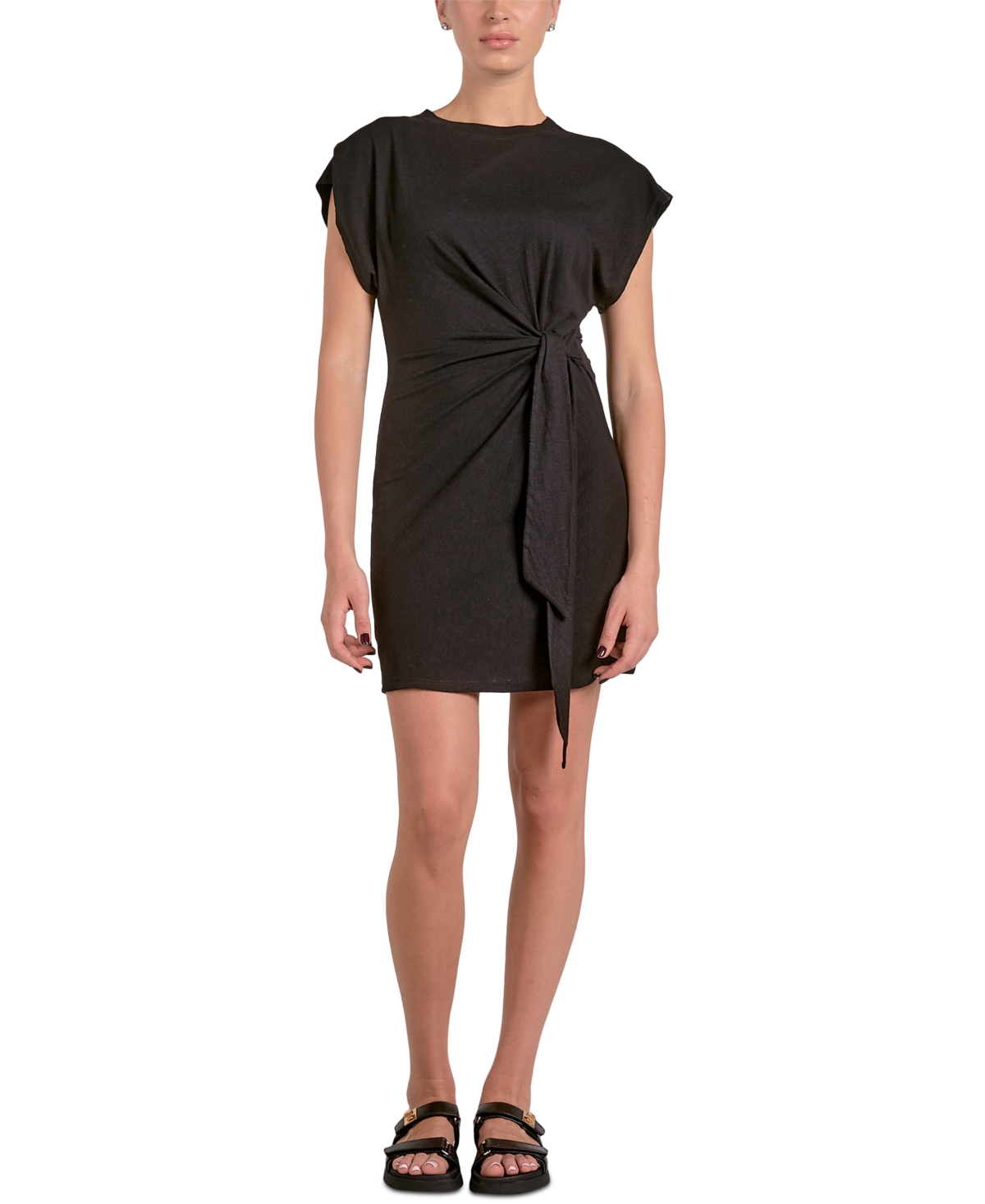 Women's Side Tie Cotton Mini Dress - Black