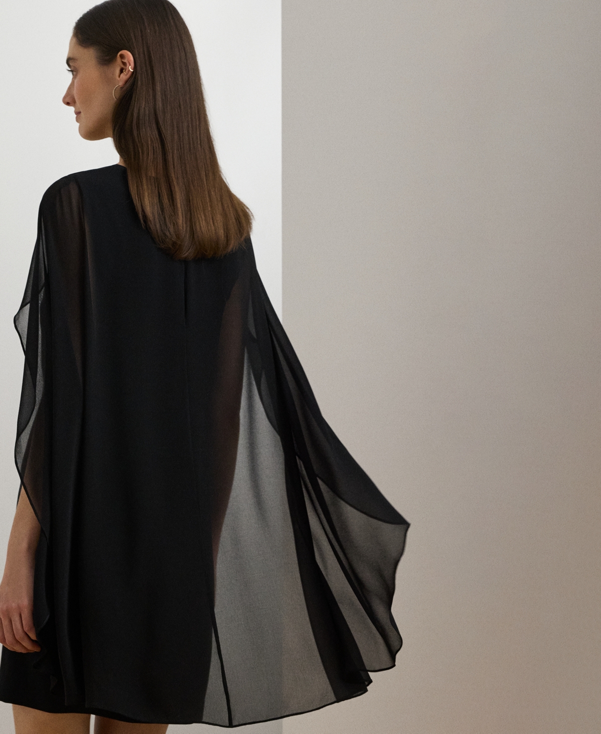 Ralph Lauren Women's Belted Cape Georgette Cocktail Dress In Black