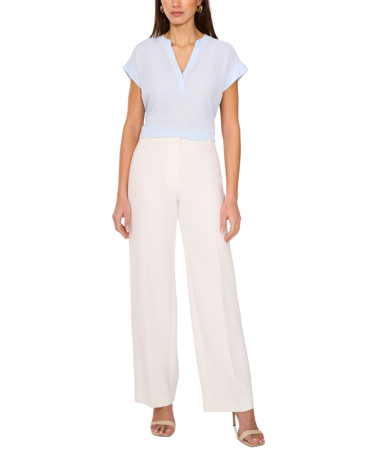 Shop Vince Camuto Women's Split-neck Short-sleeve Blouse In Frozen