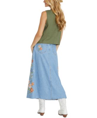 Джинсовая юбка макси от Joanna из денима Driftwood для женщин X с засушенными цветами