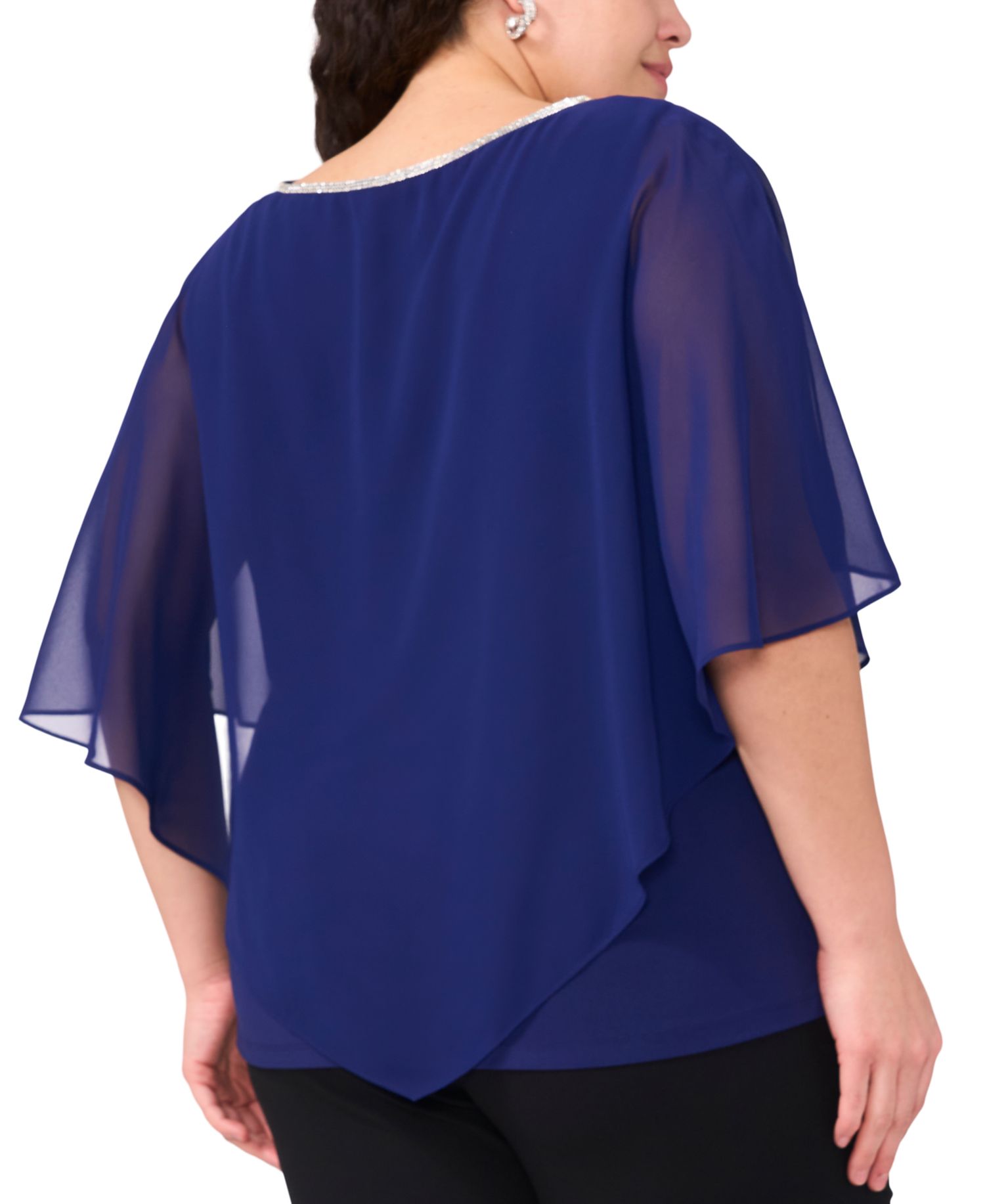 Plus Size Rhinestone-Trim Overlay Cape Top