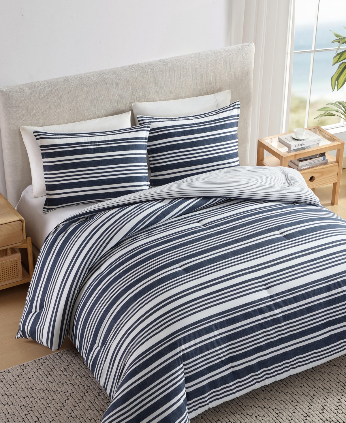 Nautica Coastline Stripe Comforter Set In Captains Blue