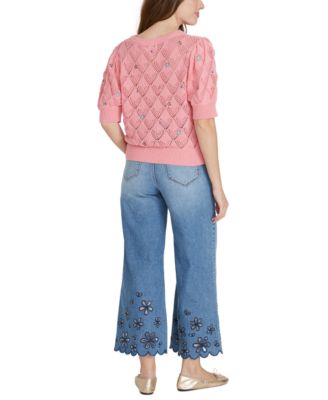 Женский хлопковый свитер Driftwood с пышными рукавами в горошек X с художественным рисунком в цветочек