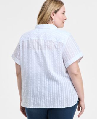 Plus Size Cotton Shadow-Striped Camp Shirt